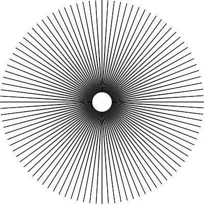 a shape with so many points that it looks like a ring with a narrow hollow center