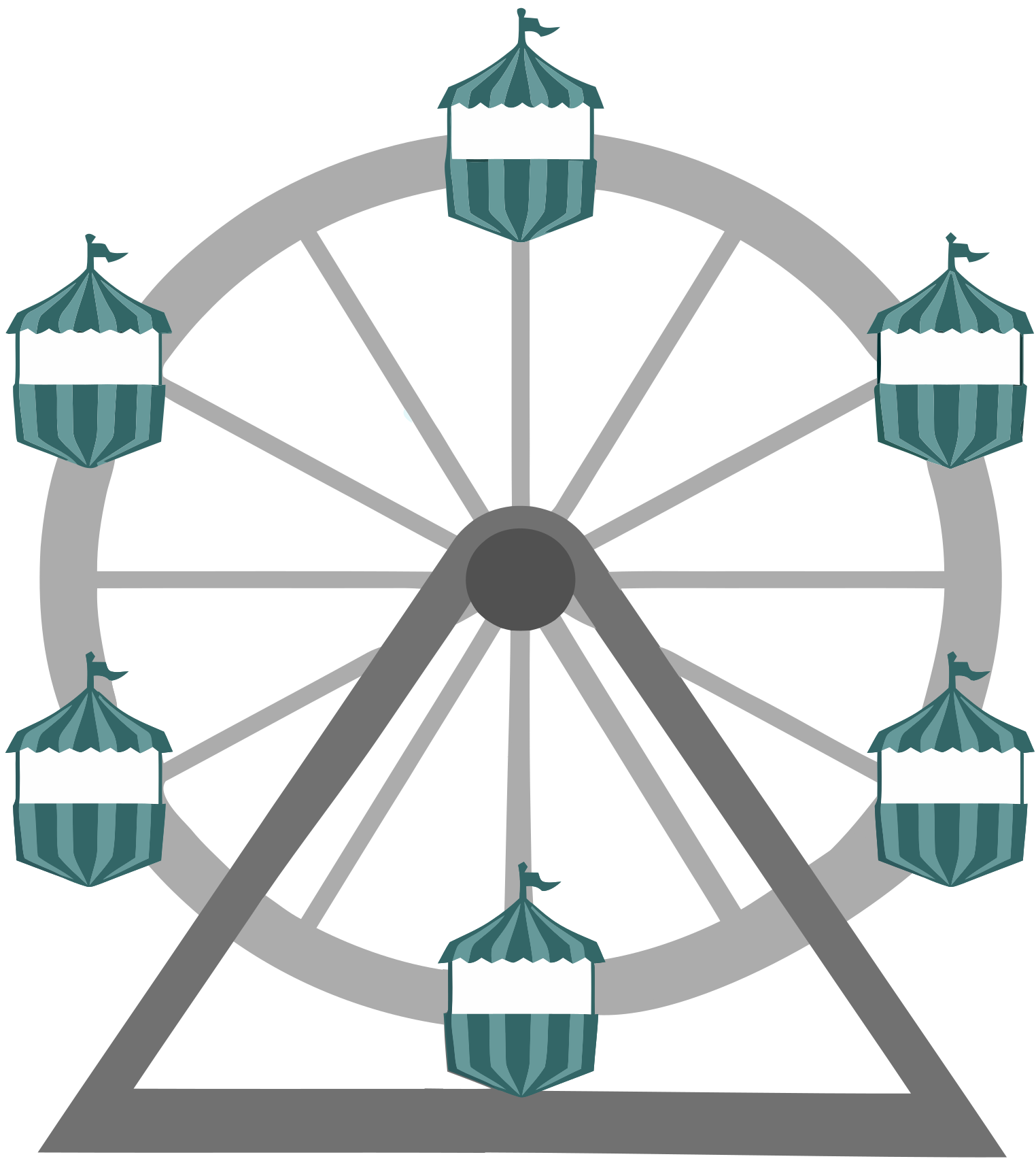 A line drawing of a Ferris wheel, viewed from the side to show the circular wheel and the triangular base