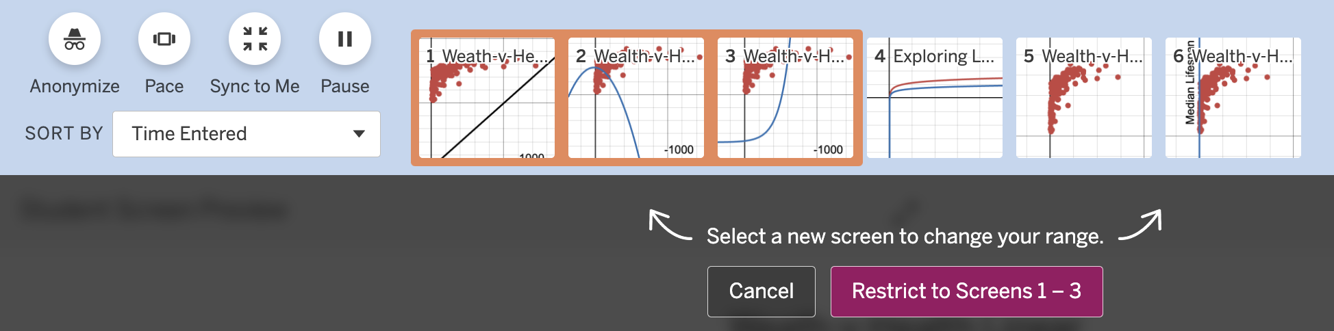 A screenshot of the section of the teacher dashboard that allows pacing, with the Pace button selected